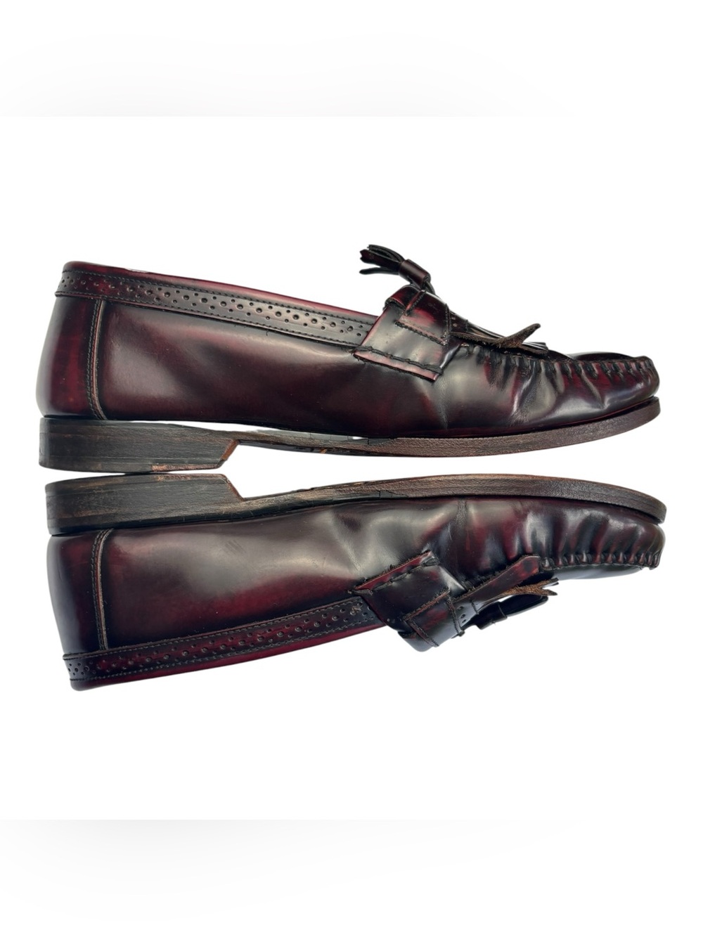 VTG G.H. Bass Weejuns Tassel Kiltie Loafers Burgundy Oxblood Leather Mens 9.5 - Picture 8 of 12